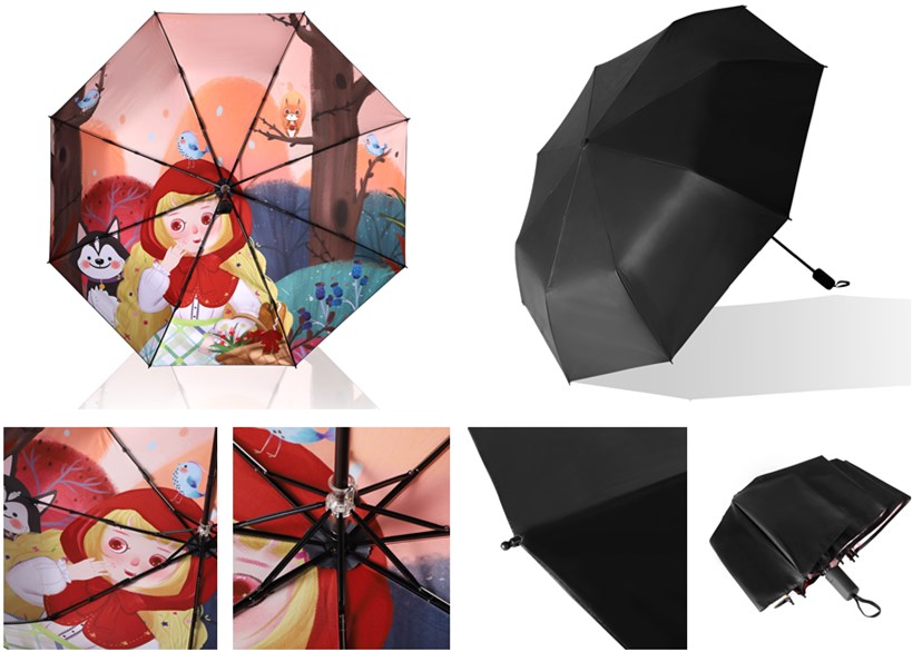 Cartoon pattern print folding rain umbrella