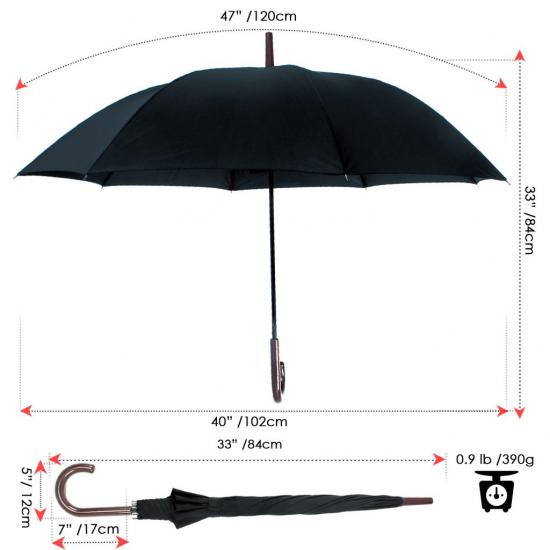  40.2 Inch Black Auto Open Walking Stick Paraplu