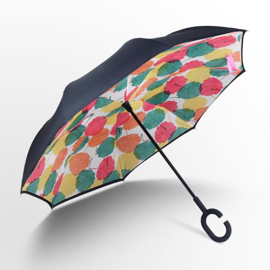 Lange handgreep grote dubbellaags omgekeerde paraplu