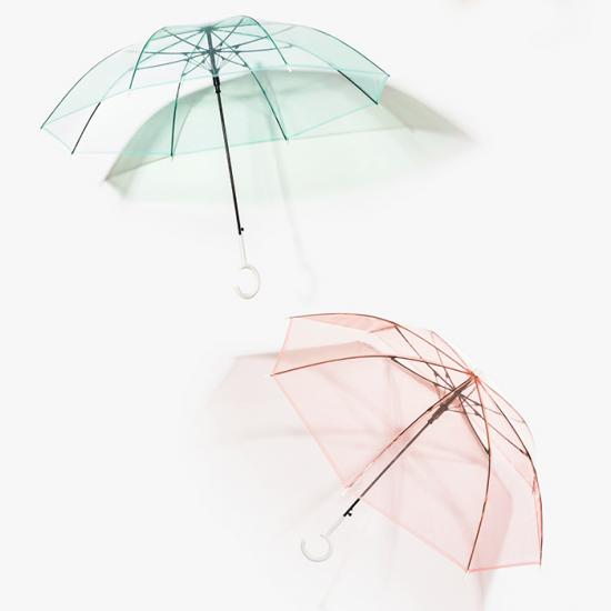 Draagbare transparante paraplu met effen kleur en lange steel