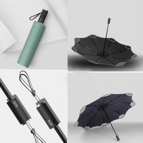 automatisch openen en sluiten 8 ribben 3 opvouwbare paraplu-logo op maat gemaakte paraplu